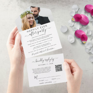 Elegante foto QR-code bruiloftsreceptie All In One Uitnodiging