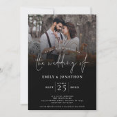 Elegante foto QR Code Script Bruiloft Zwart Kaart (Voorkant)