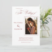 Elegante foto rood moderne bruiloft uitnodiging (Staand voorkant)