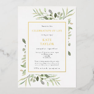 Elegante foto rouwdienst viering van het leven Gou Folie Uitnodiging