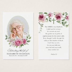 Elegante Foto Roze Bloemige Gebedskaart Condoleanc Visitekaartje