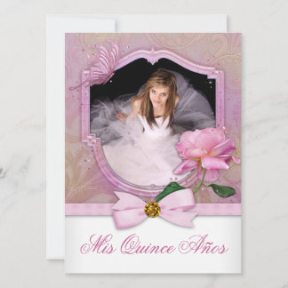 Elegante foto roze vlinder roos Quinceanera Kaart