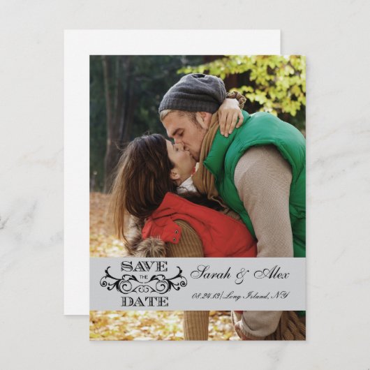 Elegante foto Sla de datum Grey Swirl Briefkaart (Voorkant / Achterkant)