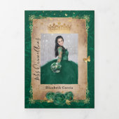 Elegante foto Spaans Groen Roos Goud Quinceanera Drieluik Uitnodiging (Cover)