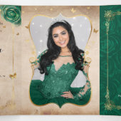 Elegante foto Spaans Groen Roos Goud Quinceanera Drieluik Uitnodiging (Binnenkant midden)