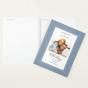 Elegante Foto Stofblauwe Verlovingsbruiloft Planner