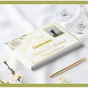 Elegante Foto Trouwen Jubileum Party Gold Folie Gastenboek
