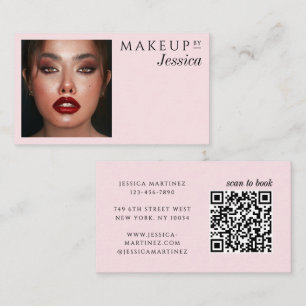 Elegante Foto-Typografie Blush Roze QR-Code Make-u Visitekaartje