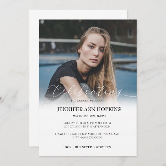 Elegante foto Viering van het Leven Uitnodiging (Voorkant / Achterkant)
