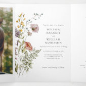 Elegante foto Wildflower Boho bruiloft Drieluik Uitnodiging (Binnenkant midden)
