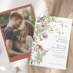 Elegante foto Wildflower Boho bruiloft Kaart