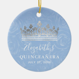 Elegante foto zilveren licht babyblauwe Quinceaner Keramisch Ornament