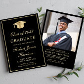 Elegante foto Zwart Goud Graduation Party Kaart