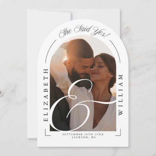 Elegante Fotoboog Kalligrafie Engagement Party Kaart (Voorkant)