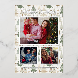Elegante Fotocollage moderne kerstbomen Folie Feestdagenkaart