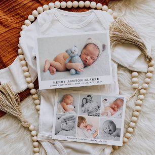 Elegante Fotocollage voor Baby Jongen Geboorte Aankondiging