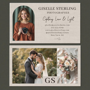 Elegante Fotograaf Linen Script Professioneel Visitekaartje