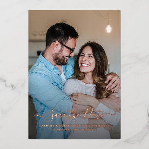 Elegante Fotokalligrafie Huwelijk Save the Date Folie Uitnodiging