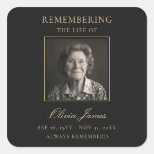 Elegante fotoviering van levensfuneral vierkante sticker