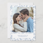 Elegante Frans Blauw Foto bruiloft Kaart (Achterkant)