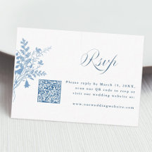 Elegante Franse Blauwe Botanische Trouw- QR-code R