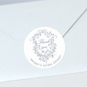 Elegante Franse Blauwe Bruiloftsdankjewel Ronde Sticker