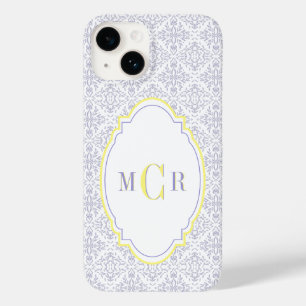 Elegante Franse Blauwe Gele Damast Patroon Monogra Case-Mate iPhone 14 Hoesje