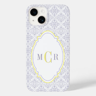 Elegante Franse Blauwe Gele Damast Patroon Monogra Case-Mate iPhone 14 Hoesje
