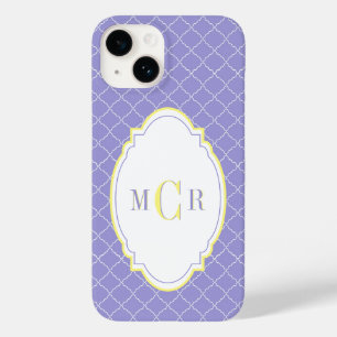 Elegante Franse Blauwe Gele Damast Patroon Monogra Case-Mate iPhone 14 Hoesje