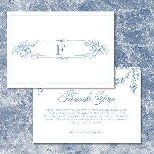Elegante Franse Blauwe Victoriaanse Chinoiserie Br Bedankkaart