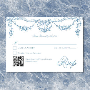 Elegante Franse Blauwe Victoriaanse Chinoiserie Br RSVP Kaartje