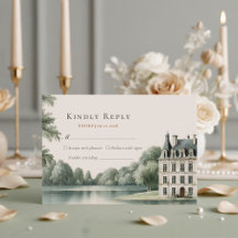 Elegante Franse Château Monogram Huwelijk RSVP