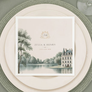 Elegante Franse Château Monogram Huwelijksserviet Servet