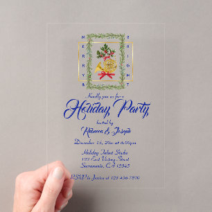 Elegante Franse Hoorn Kerst Koningsblauw Acryl Uitnodigingen
