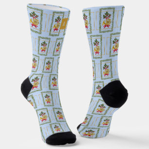 Elegante Franse Hoorn Kerst Lichtblauwe Monogram Sokken