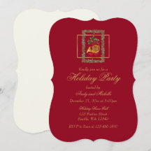 Elegante Franse Hoorn Kerst Maroon Platte Kaart