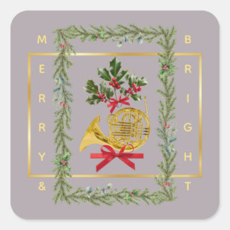 Elegante Franse Hoorn Kerst Taupe Vierkante Sticker