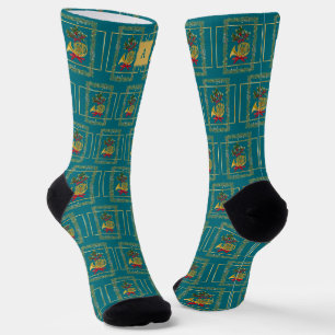 Elegante Franse Hoorn Kerst Teal Monogram Sokken