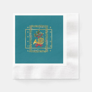Elegante Franse Hoorn Kerst Teal Papier Servet