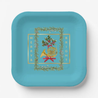 Elegante Franse Hoorn Kerst Turquoise Papieren Bordje