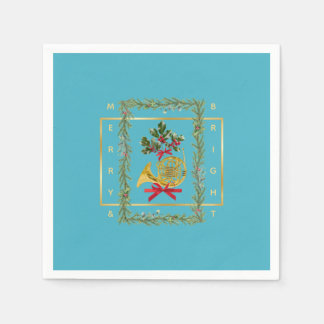 Elegante Franse Hoorn Kerstmis Turquoise Papier Servet