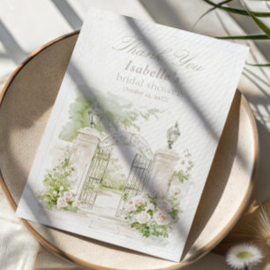 Elegante Franse Kasteel Pastel Bruids Tuin Bedankkaart