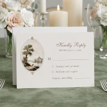 Elegante Franse Kasteelhochzeit Responskaart