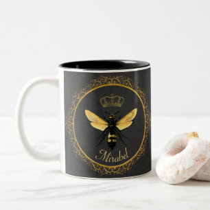Elegante Franse Koningin Bij Grijs Goud Geel Tweekleurige Koffiemok