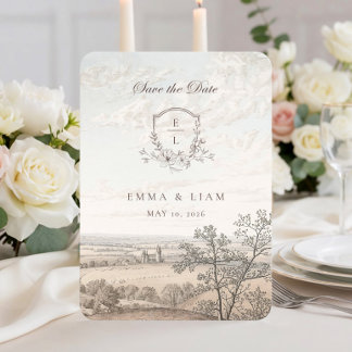 Elegante Franse land toile monogram bruiloft Save The Date