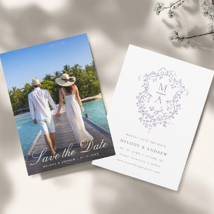 Elegante Franse lavendel bloemenkroon trouwfoto Save The Date