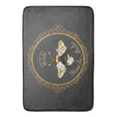 Elegante Franse Queen Bee Pink Roses Grijs Goud Badmat (Voorkant Verticaal)