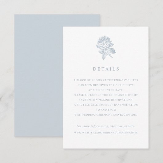 Elegante  Franse Rozen bruiloft details Kaart (Voorkant / Achterkant)