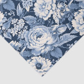 Elegante Franse Toile de Jouy Blauwe Bloemen Decou Tissuepapier (Detail)