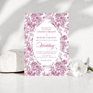 Elegante Franse Toile Roze Patroon Trouw Uitnodigi Kaart